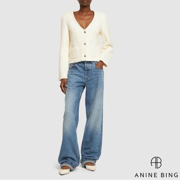 Anine Bing **NWT** Anitta V Neck Woven Jacket in Ivory / White / Cream - Picture 14 of 16